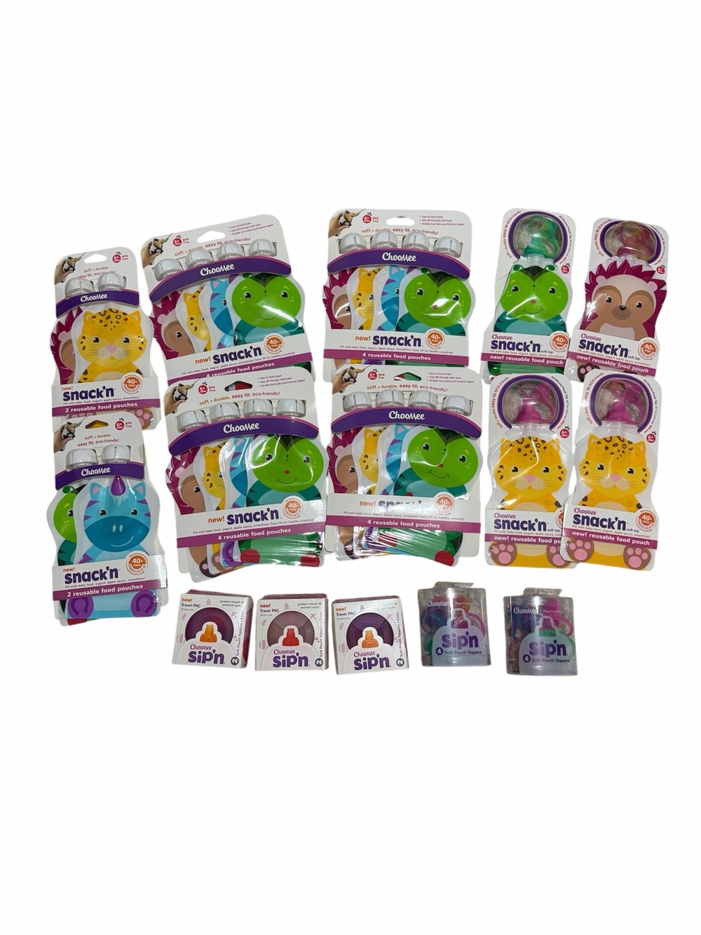 ChooMee Reusable Baby Food Pouch Bundle 24 Pouches Caps Travel Cases NEW $134